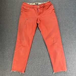 J.Crew Coral Red Skinny Jeans Womens Size 8 Stretch Raw Hem Distressed Suko Jean
